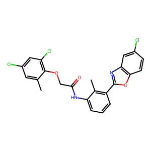 N-[3-(5-chloro-1,3-benzoxazol-2-yl)-2-methylphenyl]-2-(2,4-dichloro-6-methylphenoxy)acetamide structure