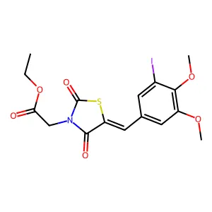 ethyl [(5E)-5-(3-iodo-4,5-dimethoxybenzylidene)-2,4-dioxo-1,3-thiazolidin-3-yl]acetate structure