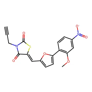 (5E)-5-[[5-(2-methoxy-4-nitrophenyl)furan-2-yl]methylidene]-3-prop-2-ynyl-1,3-thiazolidine-2,4-dione structure