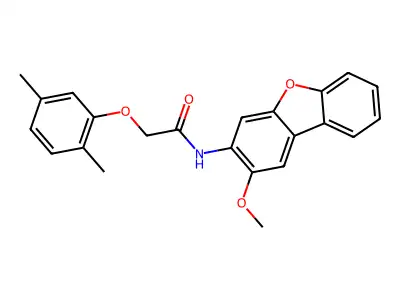 2-(2,5-dimethylphenoxy)-N-(2-methoxydibenzofuran-3-yl)acetamide structure