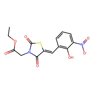 ethyl [(5E)-5-(2-hydroxy-3-nitrobenzylidene)-2,4-dioxo-1,3-thiazolidin-3-yl]acetate structure