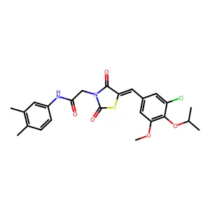 2-[(5E)-5-[(3-chloro-5-methoxy-4-propan-2-yloxyphenyl)methylidene]-2,4-dioxo-1,3-thiazolidin-3-yl]-N-(3,4-dimethylphenyl)acetamide structure