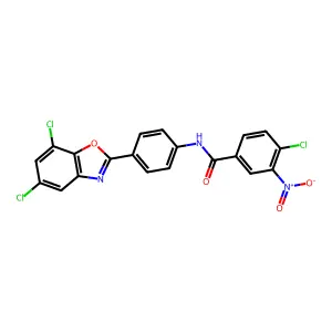 4-chloro-N-[4-(5,7-dichloro-1,3-benzoxazol-2-yl)phenyl]-3-nitrobenzamide structure