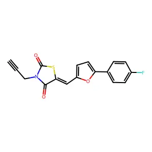 (5E)-5-[[5-(4-fluorophenyl)furan-2-yl]methylidene]-3-prop-2-ynyl-1,3-thiazolidine-2,4-dione structure