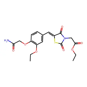 ethyl {(5E)-5-[4-(2-amino-2-oxoethoxy)-3-ethoxybenzylidene]-2,4-dioxo-1,3-thiazolidin-3-yl}acetate structure