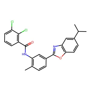 2,3-dichloro-N-[2-methyl-5-(5-propan-2-yl-1,3-benzoxazol-2-yl)phenyl]benzamide structure