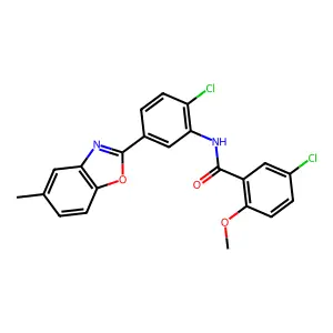 5-chloro-N-[2-chloro-5-(5-methyl-1,3-benzoxazol-2-yl)phenyl]-2-methoxybenzamide structure