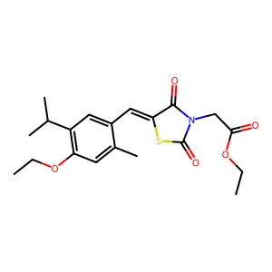 ethyl {(5E)-5-[4-ethoxy-2-methyl-5-(propan-2-yl)benzylidene]-2,4-dioxo-1,3-thiazolidin-3-yl}acetate structure