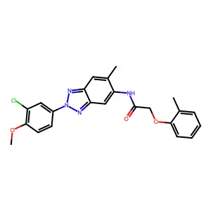 N-[2-(3-chloro-4-methoxyphenyl)-6-methyl-2H-benzotriazol-5-yl]-2-(2-methylphenoxy)acetamide structure