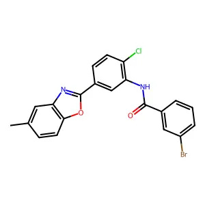 3-bromo-N-[2-chloro-5-(5-methyl-1,3-benzoxazol-2-yl)phenyl]benzamide structure