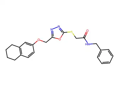 N-benzyl-2-({5-[(5,6,7,8-tetrahydronaphthalen-2-yloxy)methyl]-1,3,4-oxadiazol-2-yl}sulfanyl)acetamide structure
