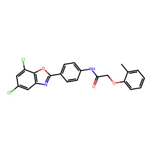 N-[4-(5,7-dichloro-1,3-benzoxazol-2-yl)phenyl]-2-(2-methylphenoxy)acetamide structure