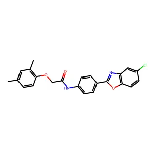 N-[4-(5-chloro-1,3-benzoxazol-2-yl)phenyl]-2-(2,4-dimethylphenoxy)acetamide structure