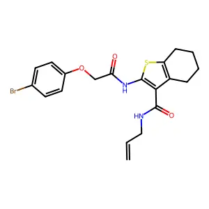2-[[2-(4-bromophenoxy)acetyl]amino]-N-prop-2-enyl-4,5,6,7-tetrahydro-1-benzothiophene-3-carboxamide structure