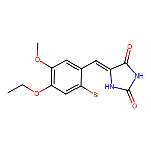 (5E)-5-[(2-bromo-4-ethoxy-5-methoxyphenyl)methylidene]imidazolidine-2,4-dione structure