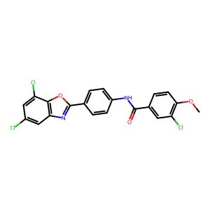 3-chloro-N-[4-(5,7-dichloro-1,3-benzoxazol-2-yl)phenyl]-4-methoxybenzamide structure
