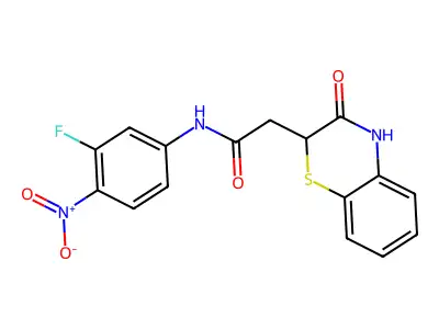 N-(3-fluoro-4-nitrophenyl)-2-(3-oxo-4H-1,4-benzothiazin-2-yl)acetamide structure
