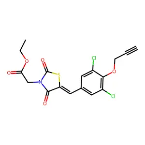 ethyl {(5E)-5-[3,5-dichloro-4-(prop-2-yn-1-yloxy)benzylidene]-2,4-dioxo-1,3-thiazolidin-3-yl}acetate structure