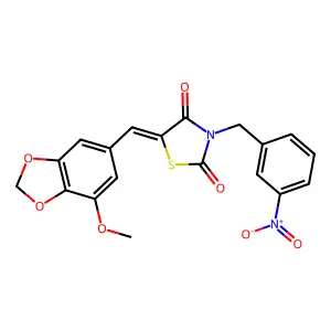 (5E)-5-[(7-methoxy-1,3-benzodioxol-5-yl)methylidene]-3-(3-nitrobenzyl)-1,3-thiazolidine-2,4-dione structure
