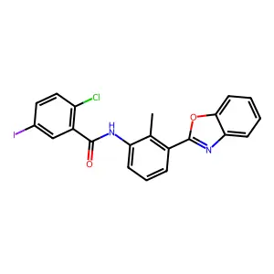 N-[3-(1,3-benzoxazol-2-yl)-2-methylphenyl]-2-chloro-5-iodobenzamide structure