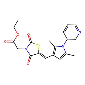 ethyl [(5E)-5-{[2,5-dimethyl-1-(pyridin-3-yl)-1H-pyrrol-3-yl]methylidene}-2,4-dioxo-1,3-thiazolidin-3-yl]acetate structure