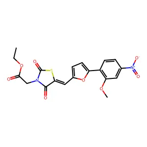 ethyl [(5E)-5-{[5-(2-methoxy-4-nitrophenyl)furan-2-yl]methylidene}-2,4-dioxo-1,3-thiazolidin-3-yl]acetate structure