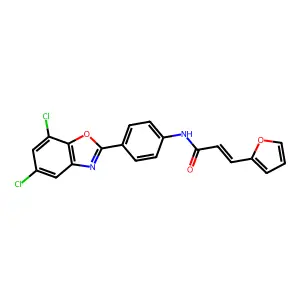 (E)-N-[4-(5,7-dichloro-1,3-benzoxazol-2-yl)phenyl]-3-(furan-2-yl)prop-2-enamide structure