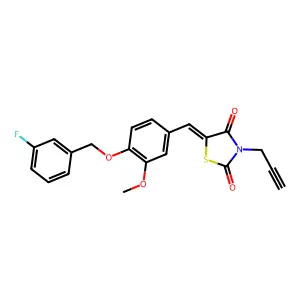 (5E)-5-[[4-[(3-fluorophenyl)methoxy]-3-methoxyphenyl]methylidene]-3-prop-2-ynyl-1,3-thiazolidine-2,4-dione structure