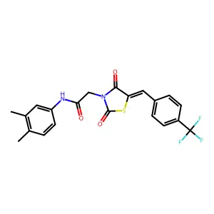 N-(3,4-dimethylphenyl)-2-[(5E)-2,4-dioxo-5-[[4-(trifluoromethyl)phenyl]methylidene]-1,3-thiazolidin-3-yl]acetamide structure