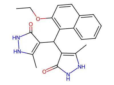 4,4'-[(2-ethoxynaphthalen-1-yl)methanediyl]bis(3-methyl-1H-pyrazol-5-ol) structure