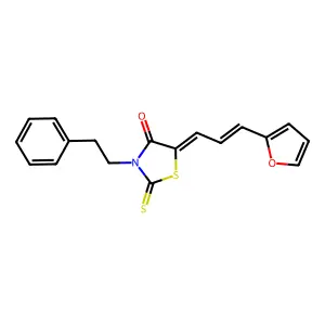 (5Z)-5-[(2E)-3-(furan-2-yl)prop-2-en-1-ylidene]-3-(2-phenylethyl)-2-thioxo-1,3-thiazolidin-4-one structure