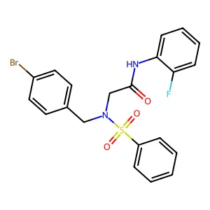 2-[benzenesulfonyl-[(4-bromophenyl)methyl]amino]-N-(2-fluorophenyl)acetamide structure