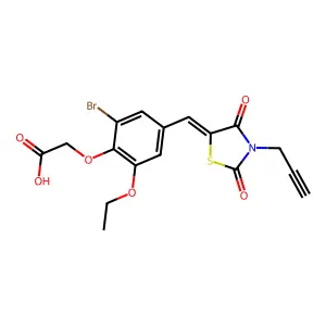 (2-bromo-4-{(E)-[2,4-dioxo-3-(prop-2-yn-1-yl)-1,3-thiazolidin-5-ylidene]methyl}-6-ethoxyphenoxy)acetic acid structure