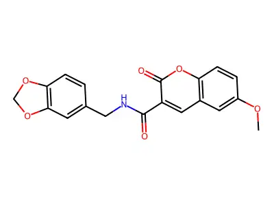 N-(benzo[d][1,3]dioxol-5-ylmethyl)-6-methoxy-2-oxo-2H-chromene-3-carboxamide structure