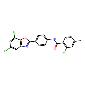 2-chloro-N-[4-(5,7-dichloro-1,3-benzoxazol-2-yl)phenyl]-4-methylbenzamide structure