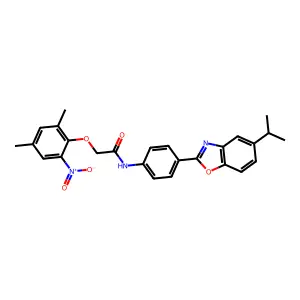 2-(2,4-dimethyl-6-nitrophenoxy)-N-[4-(5-propan-2-yl-1,3-benzoxazol-2-yl)phenyl]acetamide structure