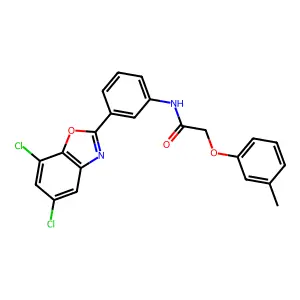 N-[3-(5,7-dichloro-1,3-benzoxazol-2-yl)phenyl]-2-(3-methylphenoxy)acetamide structure