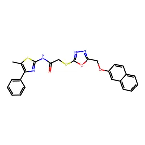 N-(5-methyl-4-phenyl-1,3-thiazol-2-yl)-2-({5-[(naphthalen-2-yloxy)methyl]-1,3,4-oxadiazol-2-yl}sulfanyl)acetamide structure