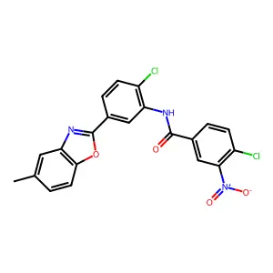 4-chloro-N-[2-chloro-5-(5-methyl-1,3-benzoxazol-2-yl)phenyl]-3-nitrobenzamide structure