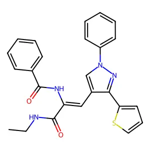 N-{(1Z)-3-(ethylamino)-3-oxo-1-[1-phenyl-3-(thiophen-2-yl)-1H-pyrazol-4-yl]prop-1-en-2-yl}benzamide structure