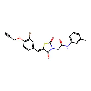 2-[(5Z)-5-[(3-bromo-4-prop-2-ynoxyphenyl)methylidene]-2,4-dioxo-1,3-thiazolidin-3-yl]-N-(3-methylphenyl)acetamide structure