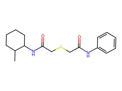 2-(2-anilino-2-oxoethyl)sulfanyl-N-(2-methylcyclohexyl)acetamide structure