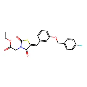 ethyl [(5E)-5-{3-[(4-fluorobenzyl)oxy]benzylidene}-2,4-dioxo-1,3-thiazolidin-3-yl]acetate structure