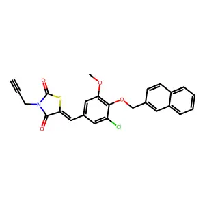 (5E)-5-[[3-chloro-5-methoxy-4-(naphthalen-2-ylmethoxy)phenyl]methylidene]-3-prop-2-ynyl-1,3-thiazolidine-2,4-dione structure