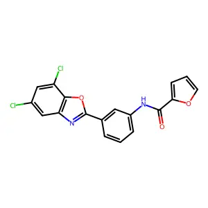 N-[3-(5,7-dichloro-1,3-benzoxazol-2-yl)phenyl]furan-2-carboxamide structure