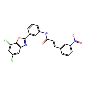 (2E)-N-[3-(5,7-dichloro-1,3-benzoxazol-2-yl)phenyl]-3-(3-nitrophenyl)prop-2-enamide structure