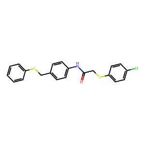 2-(4-chlorophenyl)sulfanyl-N-[4-(phenylsulfanylmethyl)phenyl]acetamide structure