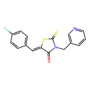(5Z)-5-(4-fluorobenzylidene)-3-(pyridin-3-ylmethyl)-2-thioxo-1,3-thiazolidin-4-one structure