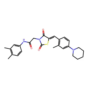N-(3,4-dimethylphenyl)-2-[(5E)-5-[(2-methyl-4-piperidin-1-ylphenyl)methylidene]-2,4-dioxo-1,3-thiazolidin-3-yl]acetamide structure