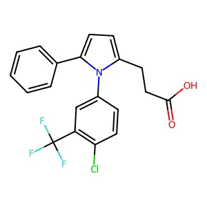 3-{1-[4-chloro-3-(trifluoromethyl)phenyl]-5-phenyl-1H-pyrrol-2-yl}propanoic acid structure